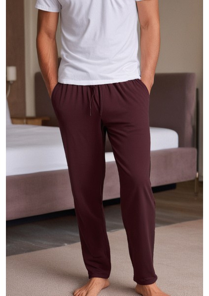 %100 Pamuk Premium Kumaş Erkek Pijama Altı Bordo Relax Fit Beli Ipli Cepli Lastikli Terletmez Esnek Rahat Kesim Nefes Alan Regular fırsatları