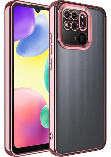 Xiaomi Redmi 10C Kılıf Kamera Korumalı Logo Gösteren Hzrv Omega Kapak-Rose Gold