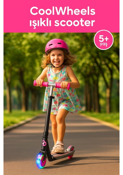 LED Işıklı 2 Tekerlekli Neon Scooter | 5+ Yaş Pembe