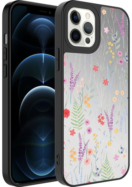 iPhone 12 Pro Uyumlu Aynalı Desenli Kamera Korumalı Parlak Hzrv Mirror Kapak-Dallar