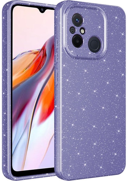 Xiaomi Redmi 12C Kılıf Kamera Korumalı Simli Lüks Hzrv Koton Kapak-Mor