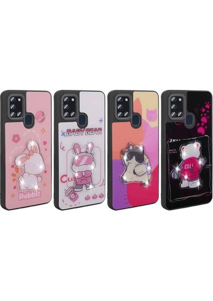 Galaxy A21S Kılıf Parlayan Kabartmalı Ikonik Figürlü Hzrv Amas Silikon Kapak-Mor fiyatları