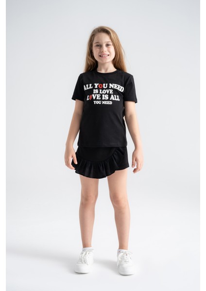 Kız Çocuk Siyah Yazlık Tişört %100 Pamuk, Nefes Alan & Rahat Kalıp
