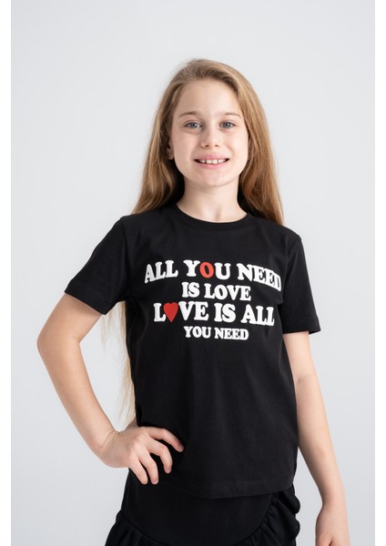 Kız Çocuk Siyah Yazlık Tişört %100 Pamuk, Nefes Alan & Rahat Kalıp modelleri