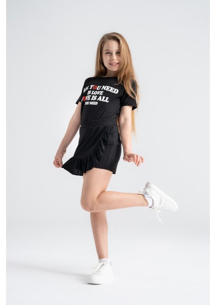 Kız Çocuk Siyah Yazlık Tişört %100 Pamuk, Nefes Alan & Rahat Kalıp indirimleri