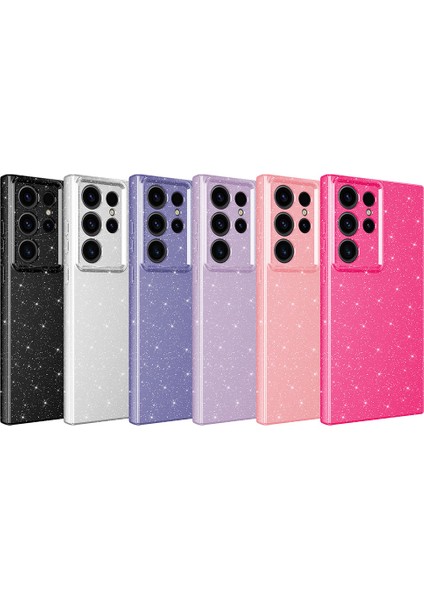 Galaxy S23 Ultra Kılıf Kamera Korumalı Simli Lüks Hzrv Koton Kapak-Pembe Koyu fiyatları