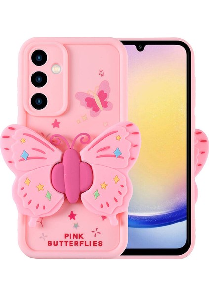 Galaxy A25 Kılıf Kamera Korumalı Figür Tasarımlı Hzrv Kapya Kapak-Pembe Açık