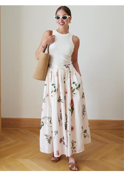 Beli Lastikli Çiçek Desenli Pileli Etek fiyatları