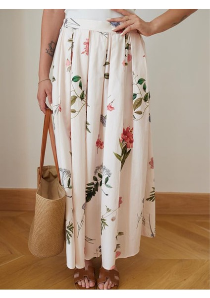 Beli Lastikli Çiçek Desenli Pileli Etek modelleri