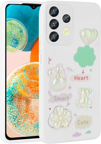 Galaxy A13 4g Kılıf Kabartma Figürlü Parlak Iktk Toys Silikon Kapak-Beyaz