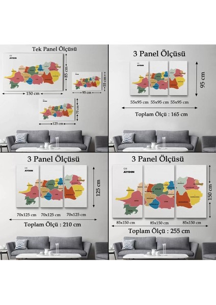 Aydın Ili ve Ilçeler Haritası Dekoratif Kanvas Tablo 1277 indirimleri