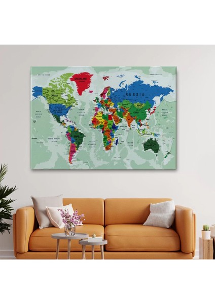 Dünya Haritası Son Derece Ayrıntılı Eğitici Okyanuslu Dekoratif Kanvas Tablo 2553 fiyatları