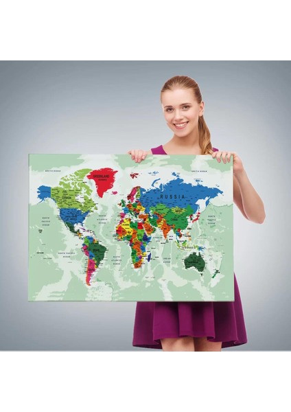 Dünya Haritası Son Derece Ayrıntılı Eğitici Okyanuslu Dekoratif Kanvas Tablo 2553 fırsatları