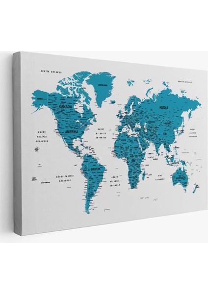 Türkçe Dünya Haritası Dekoratif Kanvas Tablo Son Derece Detaylı 1609