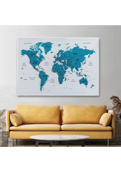 Türkçe Dünya Haritası Dekoratif Kanvas Tablo Son Derece Detaylı 1609 fiyatları