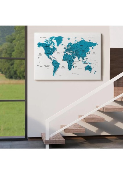 Türkçe Dünya Haritası Dekoratif Kanvas Tablo Son Derece Detaylı 1609 indirimleri