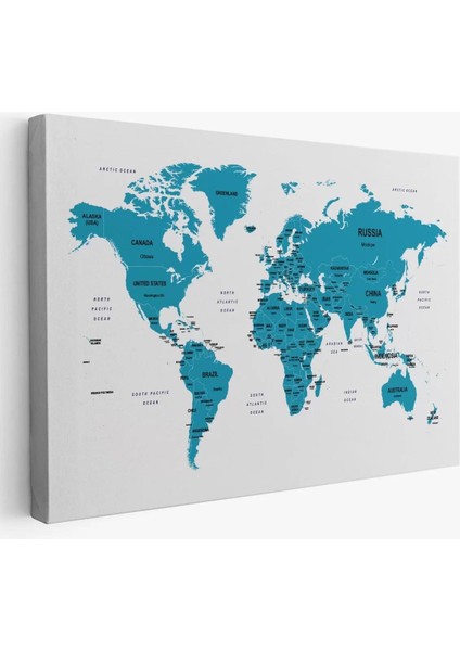 Dünya Haritası Dekoratif Kanvas Tablo Ülke ve Başkentli 1503