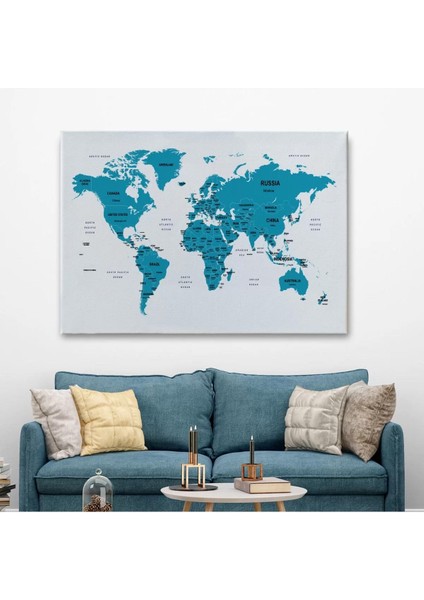 Dünya Haritası Dekoratif Kanvas Tablo Ülke ve Başkentli 1503 fiyatları