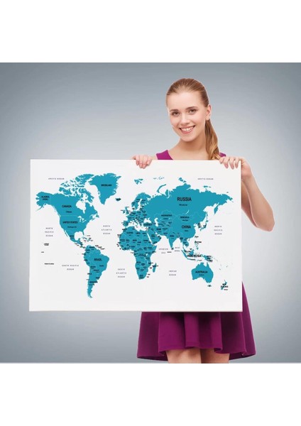 Dünya Haritası Dekoratif Kanvas Tablo Ülke ve Başkentli 1503 fırsatları