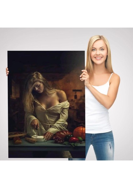 Peynir Kesen Güzel Kadın Dekoratif Duvar TABLOSU-6299 modelleri