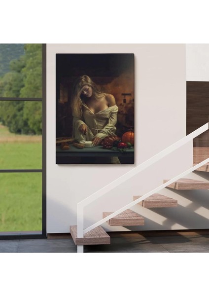 Peynir Kesen Güzel Kadın Dekoratif Duvar TABLOSU-6299 fırsatları