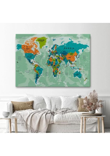 Dünya Haritası Son Derece Ayrıntılı Eğitici Okyanuslu Kanvas Tablo 2543 fiyatları