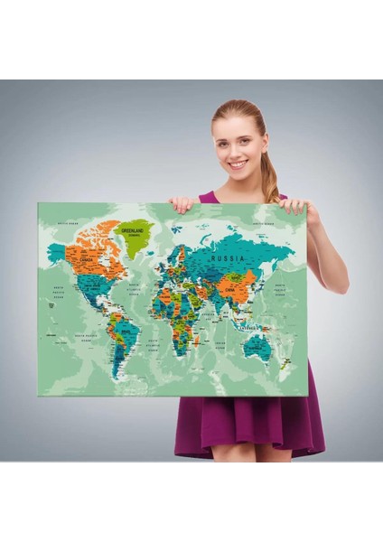Dünya Haritası Son Derece Ayrıntılı Eğitici Okyanuslu Kanvas Tablo 2543 fırsatları