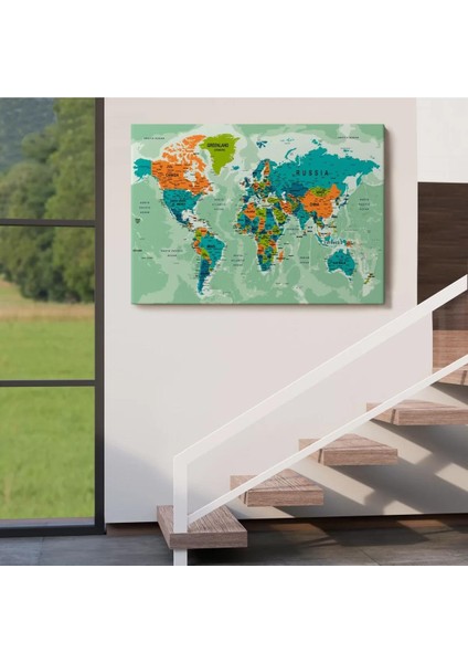 Dünya Haritası Son Derece Ayrıntılı Eğitici Okyanuslu Kanvas Tablo 2543 indirimleri