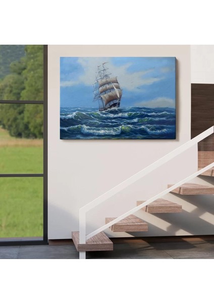 Dalgalı Okyanustaki Büyük Yelkenli Duvar TABLOSU-1215 indirimleri