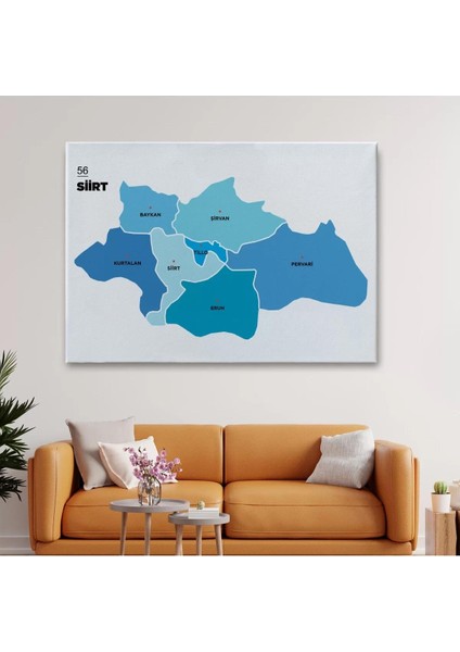 Siirt Ili ve Ilçeler Haritası Dekoratif Kanvas Tablo 1450 fiyatları