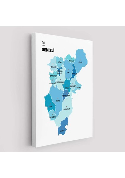Denizli Ili ve Ilçeler Haritası Dekoratif Kanvas Tablo 1320
