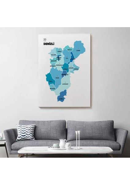 Denizli Ili ve Ilçeler Haritası Dekoratif Kanvas Tablo 1320 fiyatları