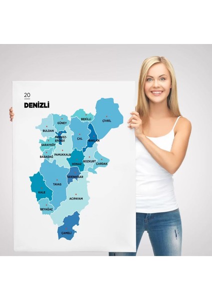 Denizli Ili ve Ilçeler Haritası Dekoratif Kanvas Tablo 1320 modelleri