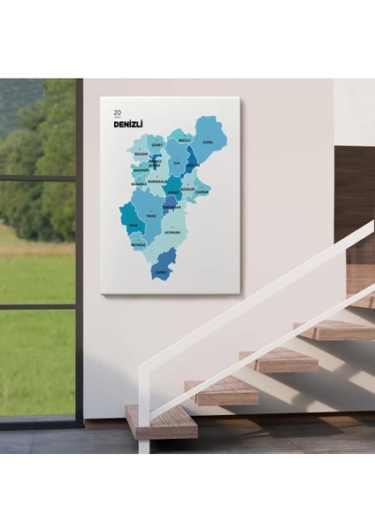 Denizli Ili ve Ilçeler Haritası Dekoratif Kanvas Tablo 1320 fırsatları