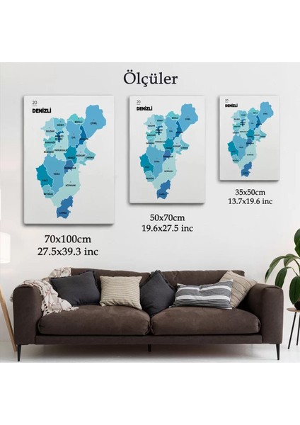 Denizli Ili ve Ilçeler Haritası Dekoratif Kanvas Tablo 1320 indirimleri