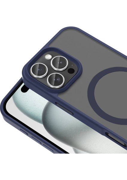 iPhone 16 Pro Max Kılıf Magsafe Şarj Özellikli Mat Arka Yüzey Hzrv Sio Kapak-Lacivert indirimleri