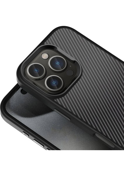 Apple iPhone 16 Pro Kılıf Karbon Fiber Görünümlü Parlak Kamera Çerçeveli Hzrv Venus Kapak-Rose Brown fırsatları