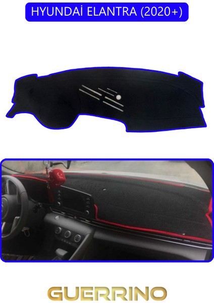 Hyundai Elantra 2020+TORPİDO Koruma Halısı Mavi Kenar
