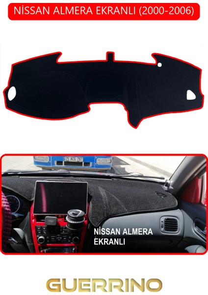 Nissan Almera Ekranlı 2000-2006TORPİDO Koruma Halısı Kırmızı Kenar