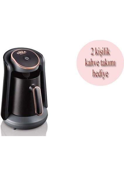 Okka Minio Türk Kahve Makinesi Bakır Renk ve 2 Kişilik Fincan Takımı