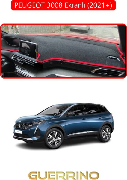 Peugeot 3008 Ekranlı (2021+)TORPİDO Koruma Halısı Kırmızı Kenar