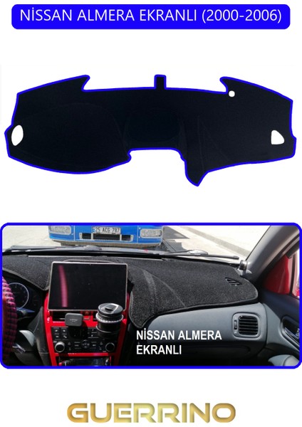 Nissan Almera Ekranlı 2000-2006TORPİDO Koruma Halısı Mavi Kenar