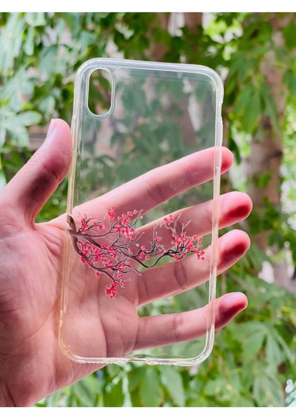 iPhone Xs Max Uyumlu Kılıf Kiraz Ağacı Desenli Baskılı Silikon