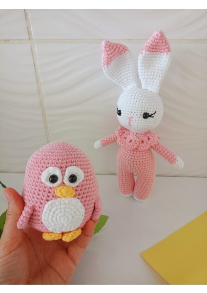 Örgü Oyuncak Pembe Tavşan ve Penguen