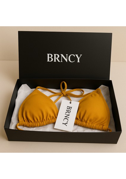 Kadın Hardal Üçgen Bikini Takımı Ayarlanabilir Bağlamalı Üst ve Alt