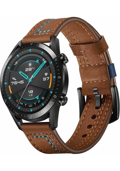 Huawei Watch Gt 3 46MM Uyumlu Krd-19 Deri Kordon Hzrv - Kahverengi