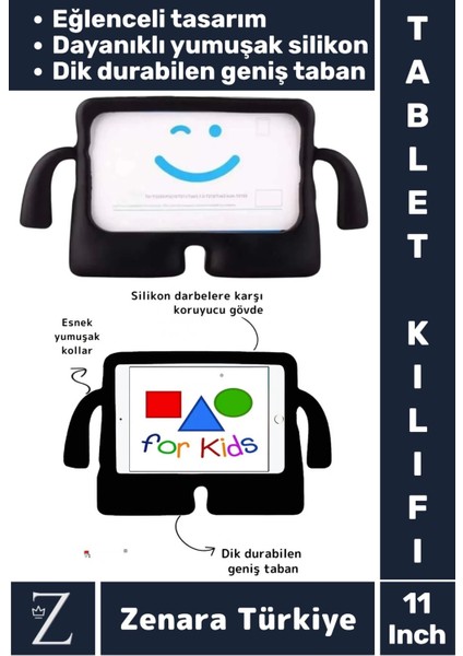 Apple Samsung Uyumlu Geniş Tabanlı Yumuşak Tutacaklı Tam Koruma Silikon Çocuk Tablet Kılıfı 11 Inch