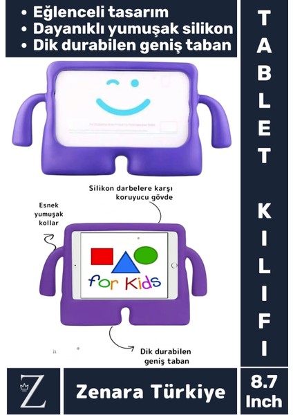 Apple Samsung Uyumlu Geniş Tabanlı Yumuşak Tutacaklı Tam Koruma Silikon Çocuk Tablet Kılıfı 8.7 Inch