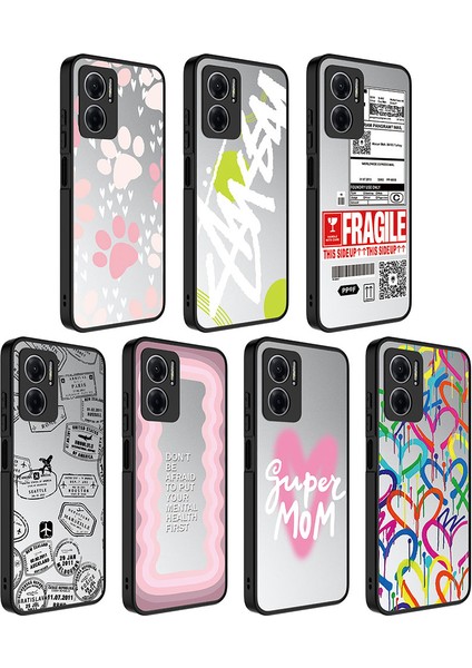 Xiaomi Redmi Note 11E Kılıf Aynalı Desenli Kamera Korumalı Parlak Hzrv Mirror Kapak-Süper Anne