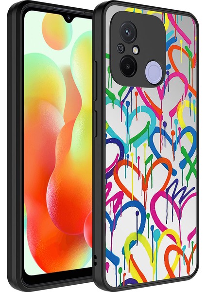 Xiaomi Redmi 12C Kılıf Aynalı Desenli Kamera Korumalı Parlak Hzrv Mirror Kapak-Kalp